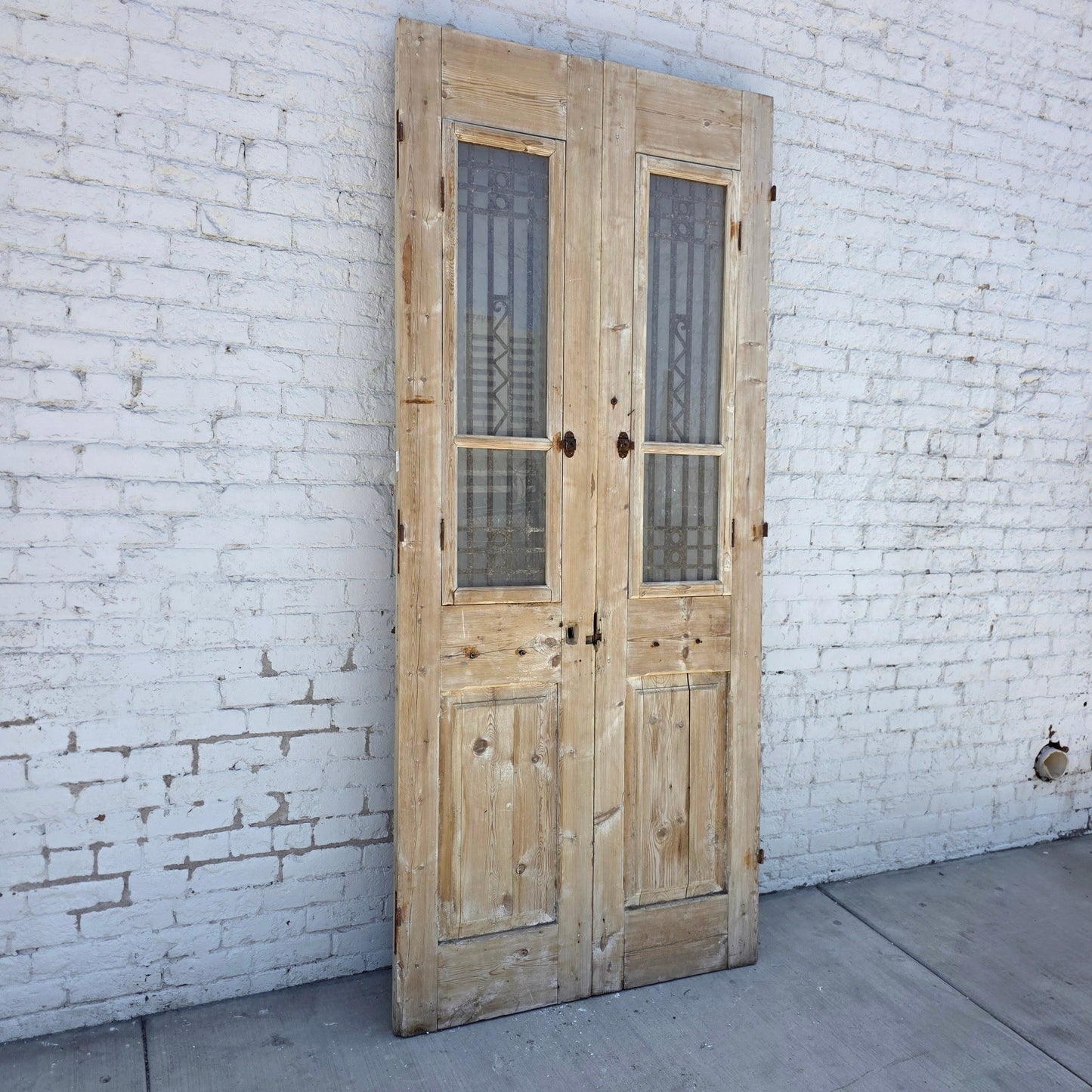 Pair of Wood French Doors with Iron Inserts