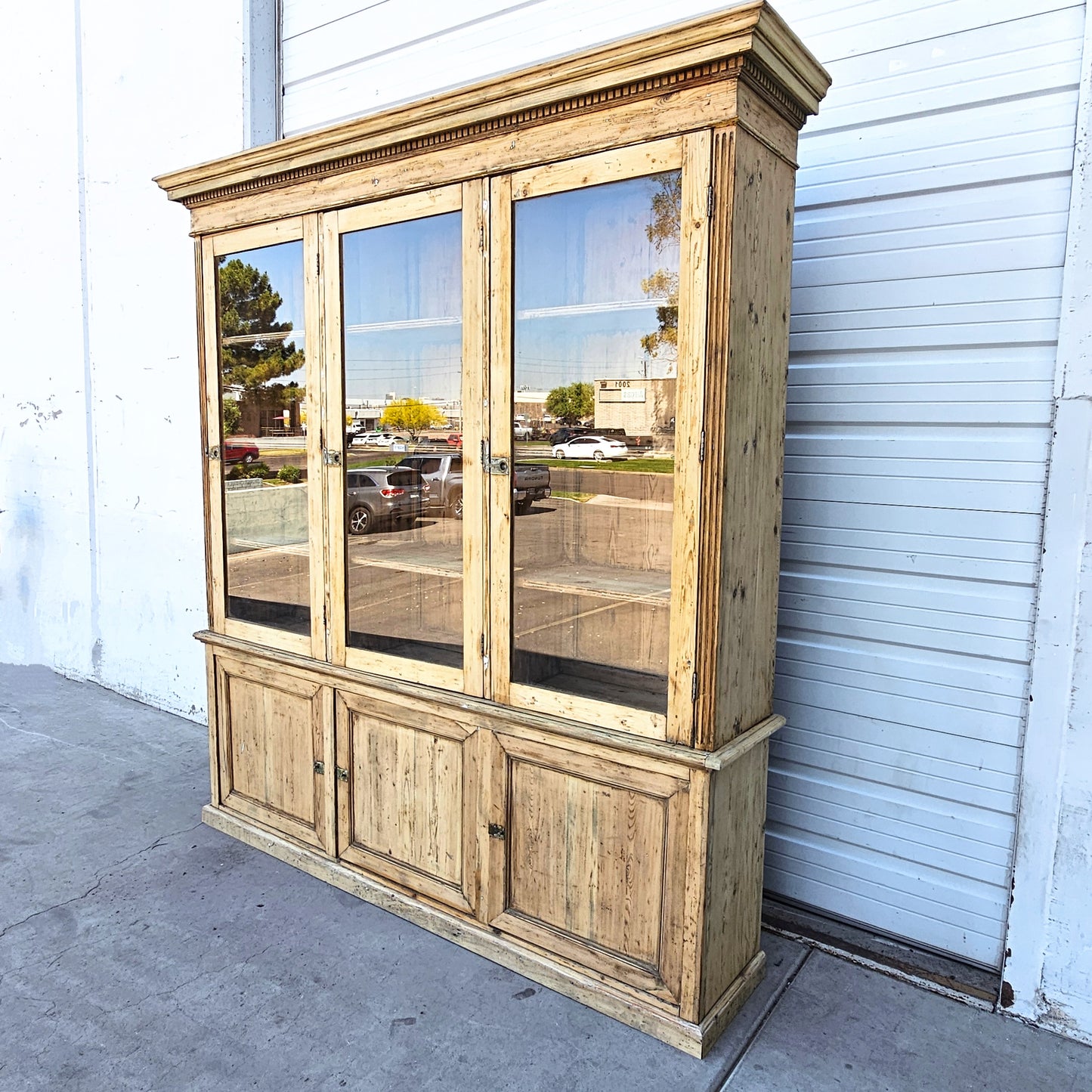 Antique 3-Section Wood Display Cabinet
