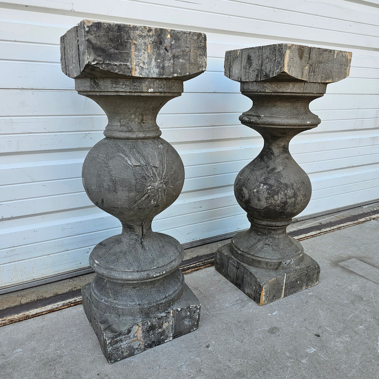 Pair of Gray Wood Table Bases / Pedestals