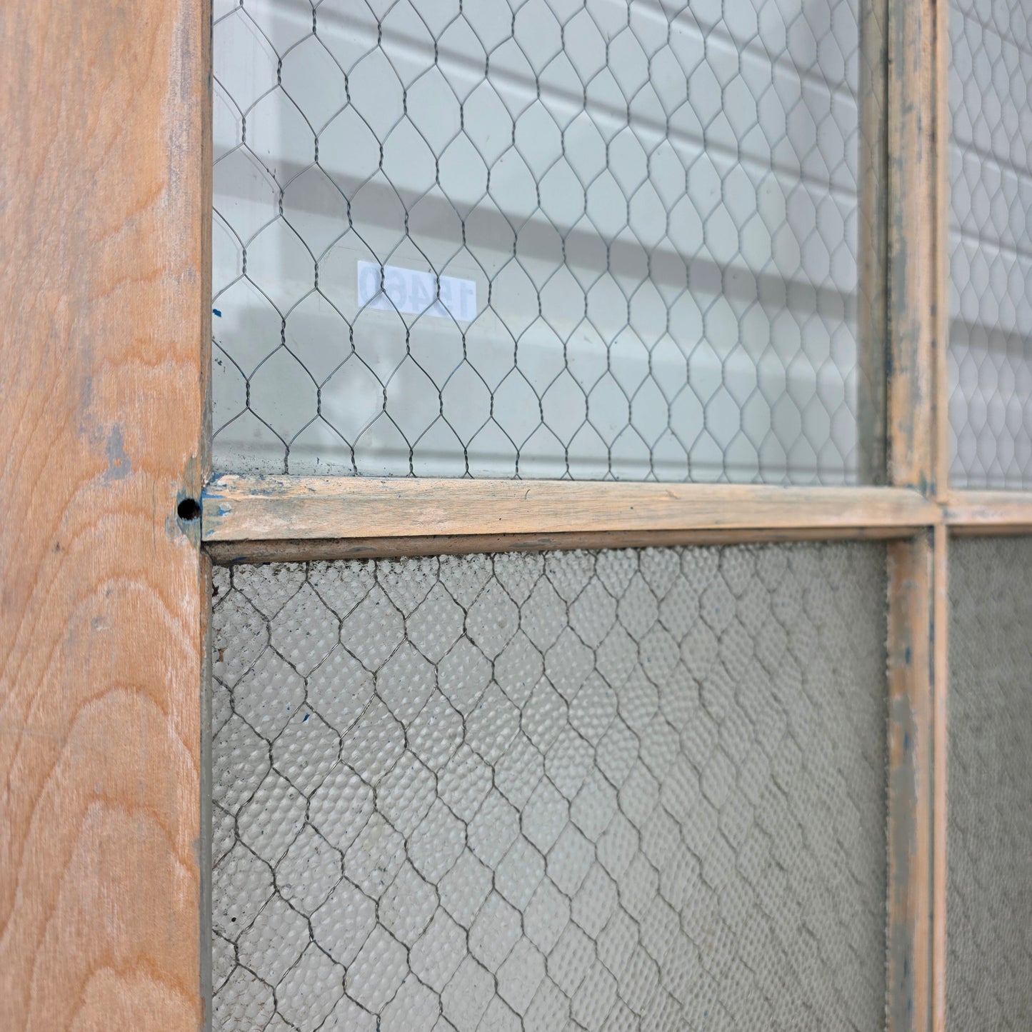 Vintage Wooden Door with Chicken Wire Glass
