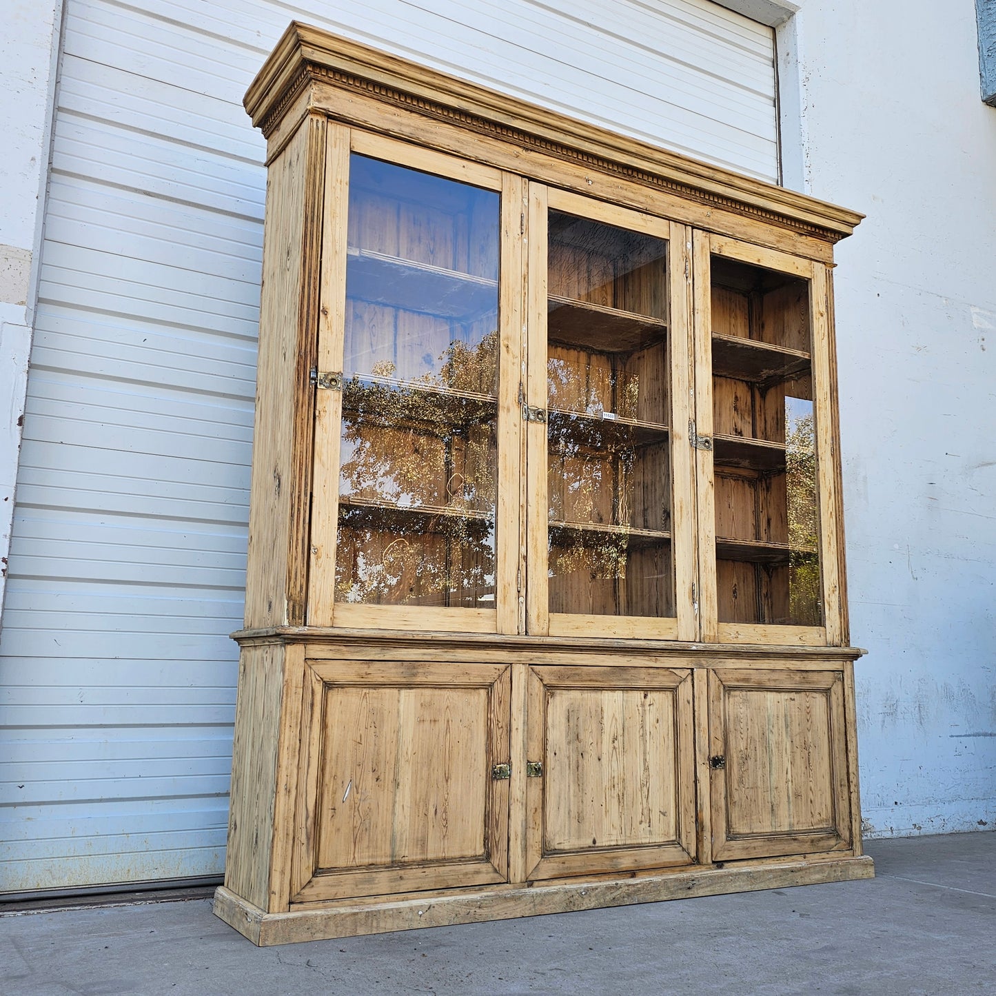 Antique 3-Section Wood Display Cabinet