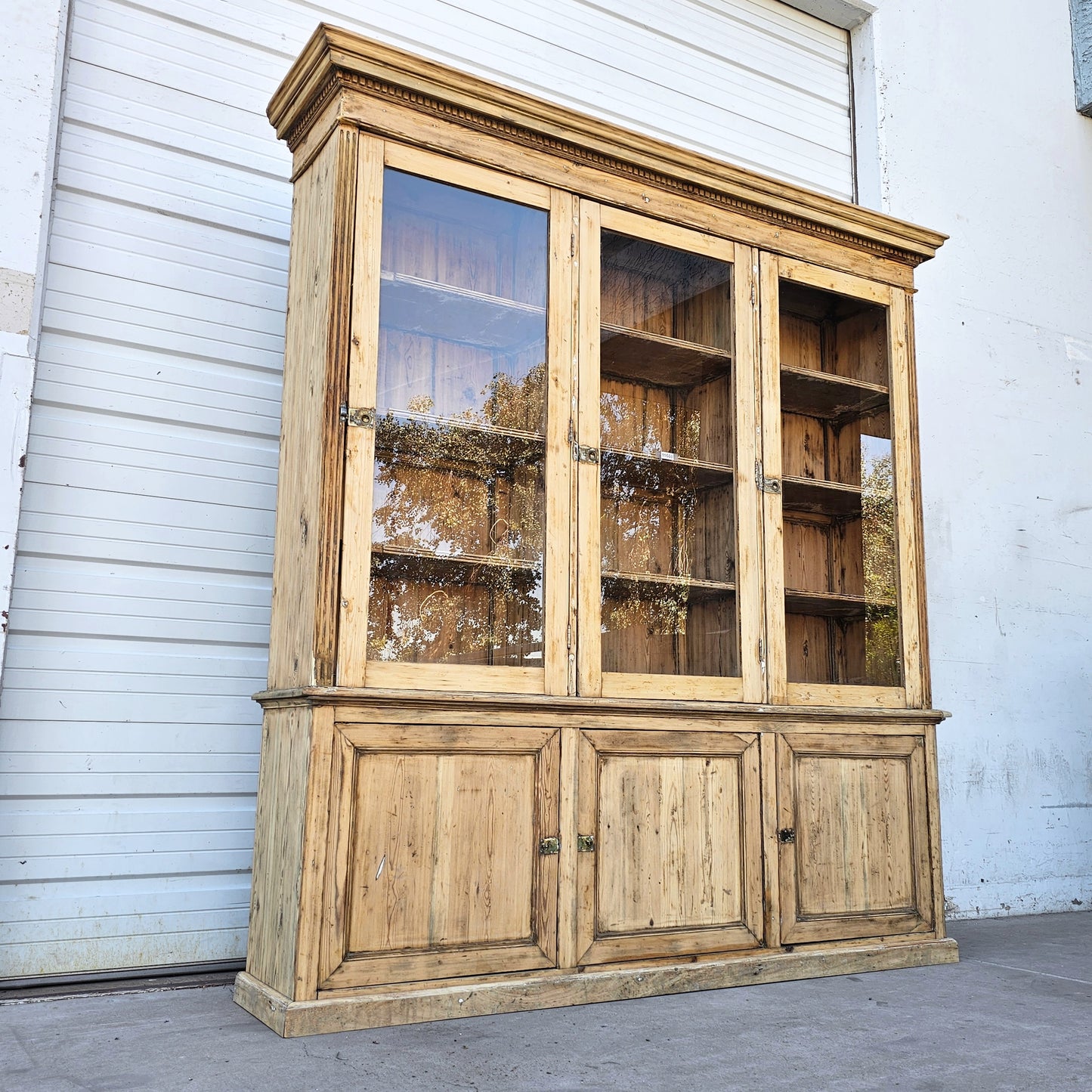 Antique 3-Section Wood Display Cabinet