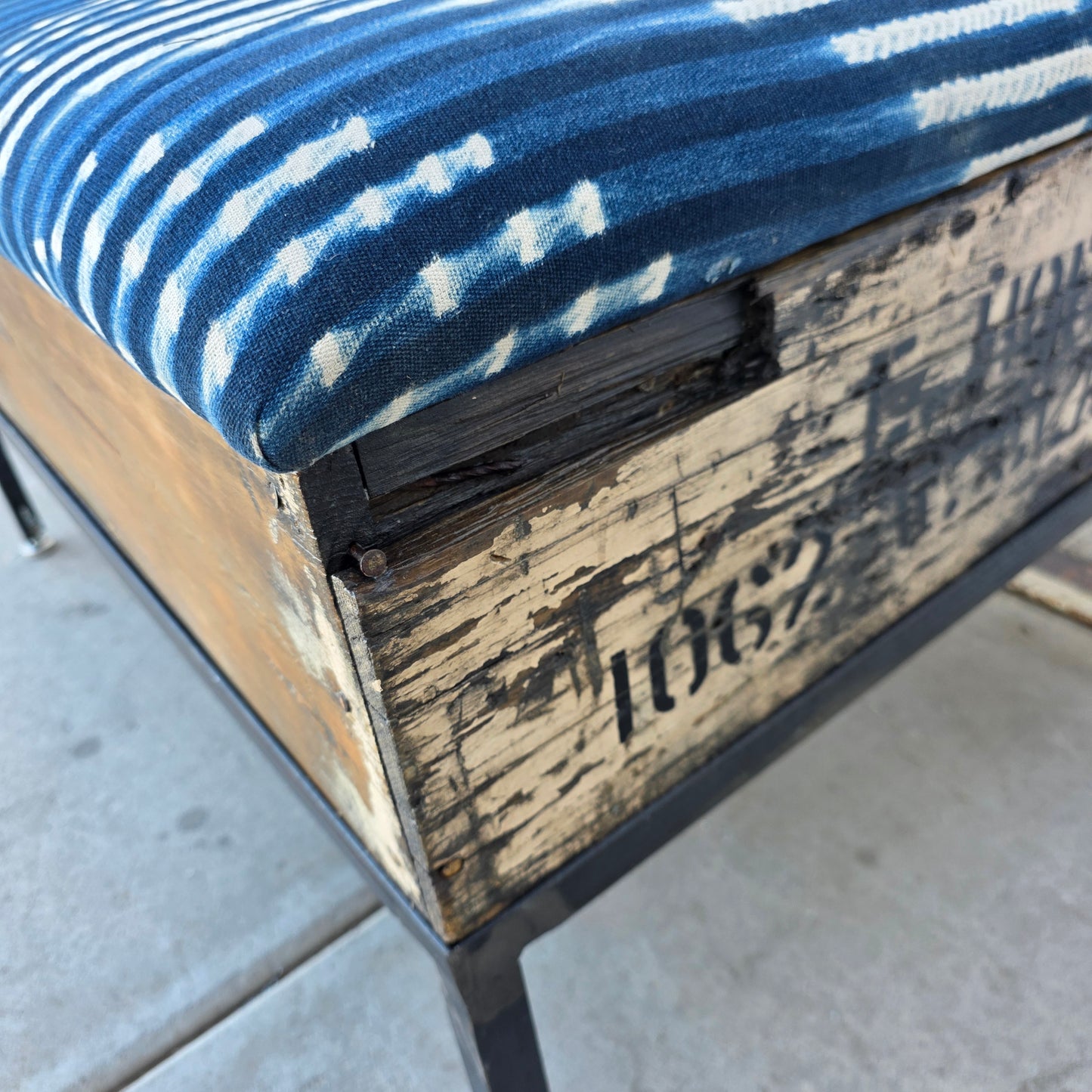 Raisin Box Ottoman with Blue Batik Top