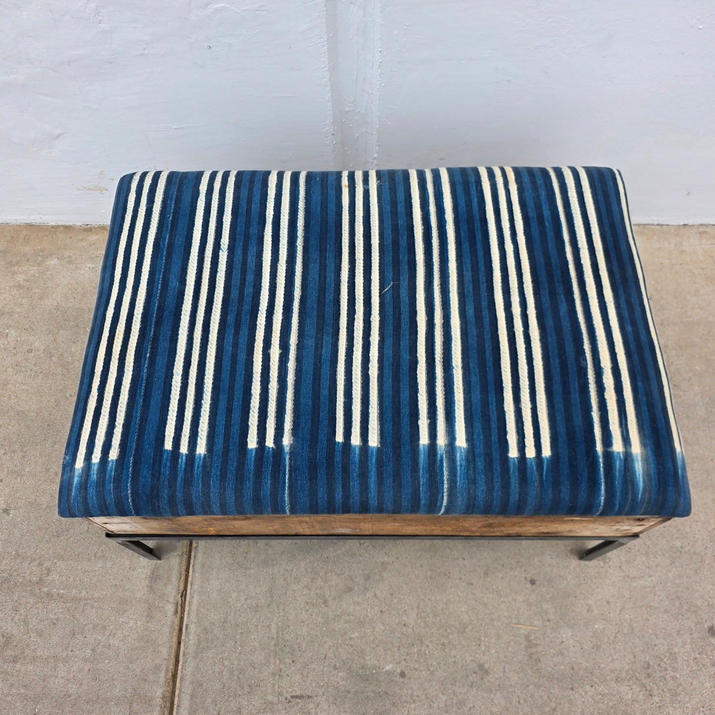 Raisin Box Ottoman with Blue Batik Top
