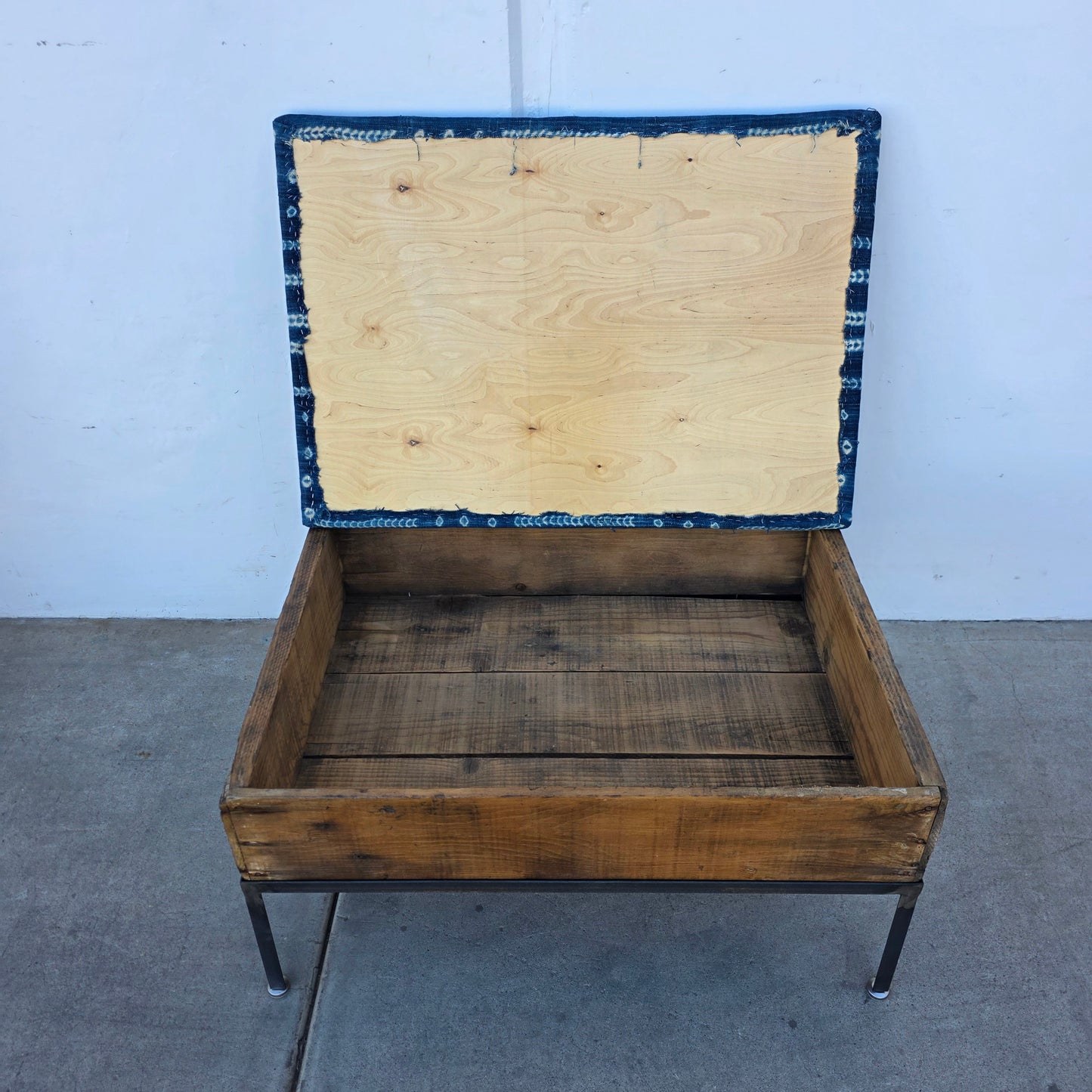 Raisin Box Ottoman with Blue Batik Top