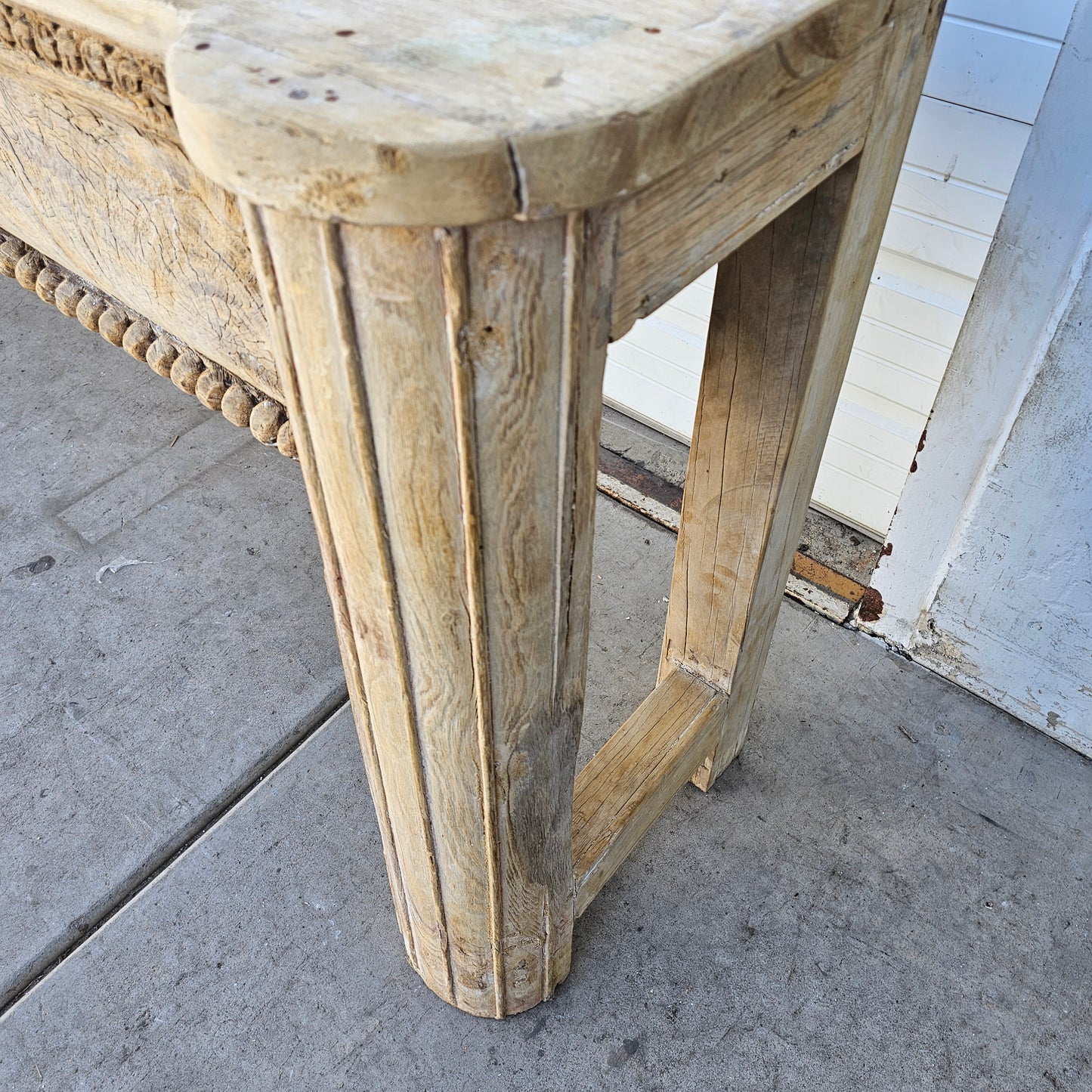 Bleached Carved Wooden Console/Entry Table