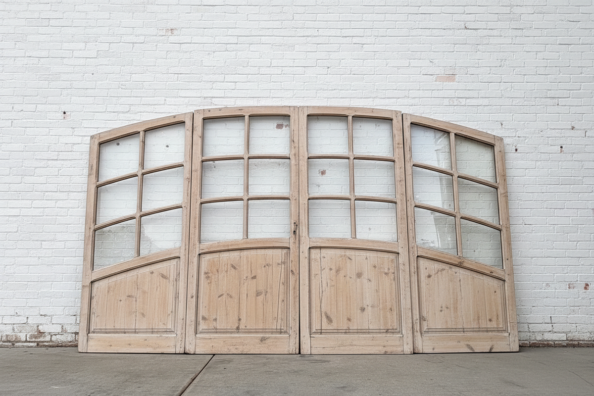 Set of Arched Washed Wood Doors w/24 Lites