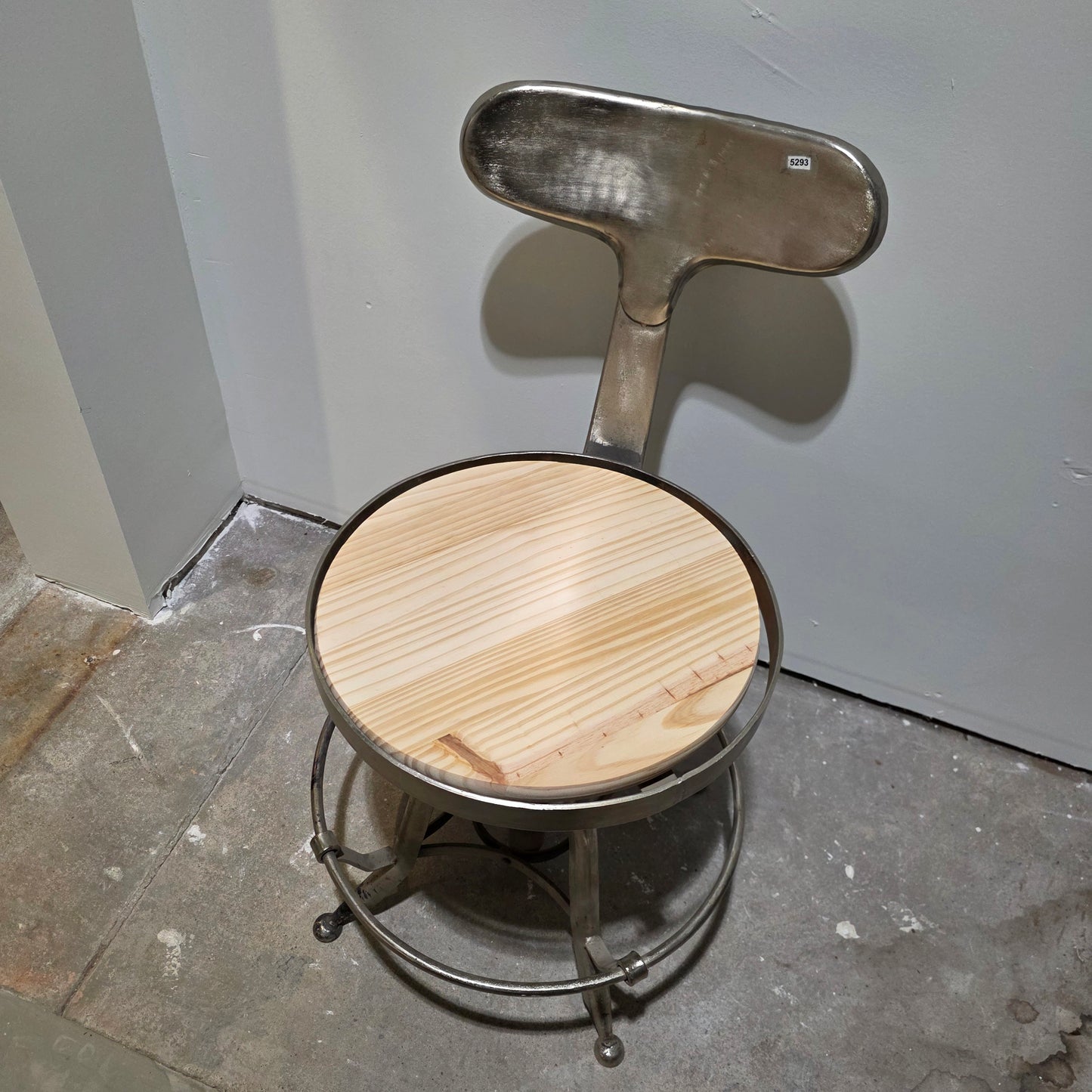 Nickle Finish Bar Stool with Back and Swiveling Seat