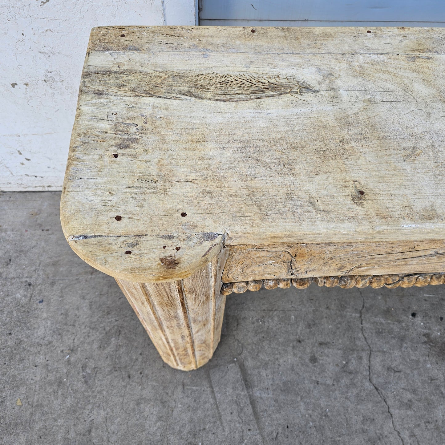 Bleached Carved Wooden Console/Entry Table