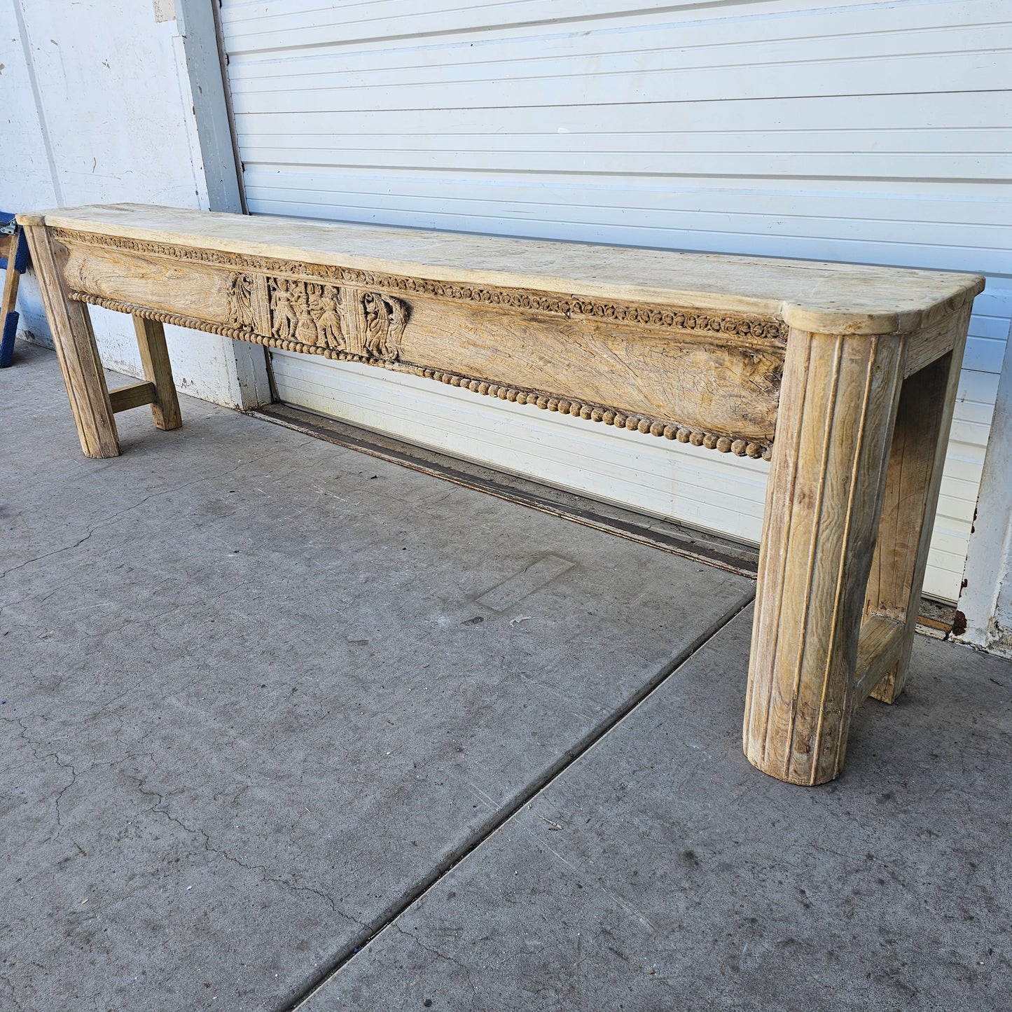 Bleached Carved Wooden Console/Entry Table