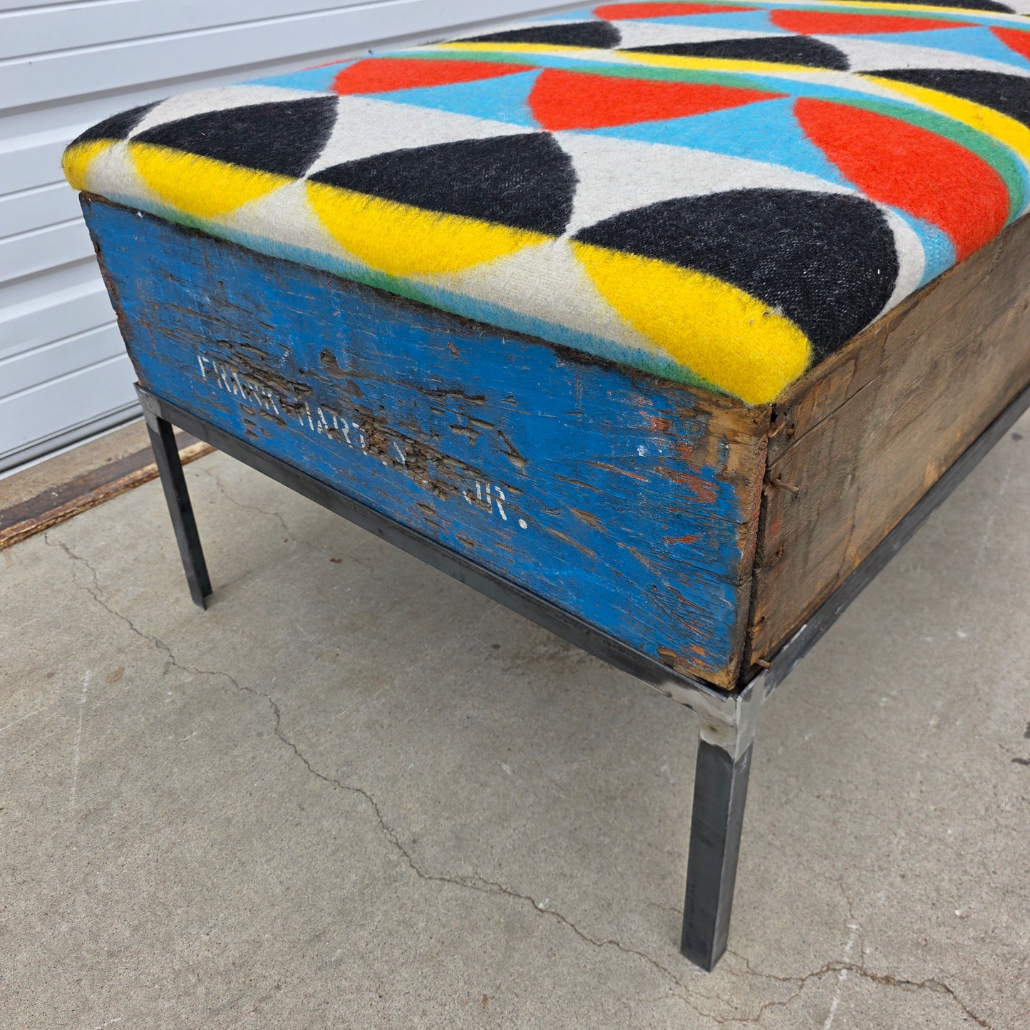 Raisin Box Ottoman with Camp Blanket Top