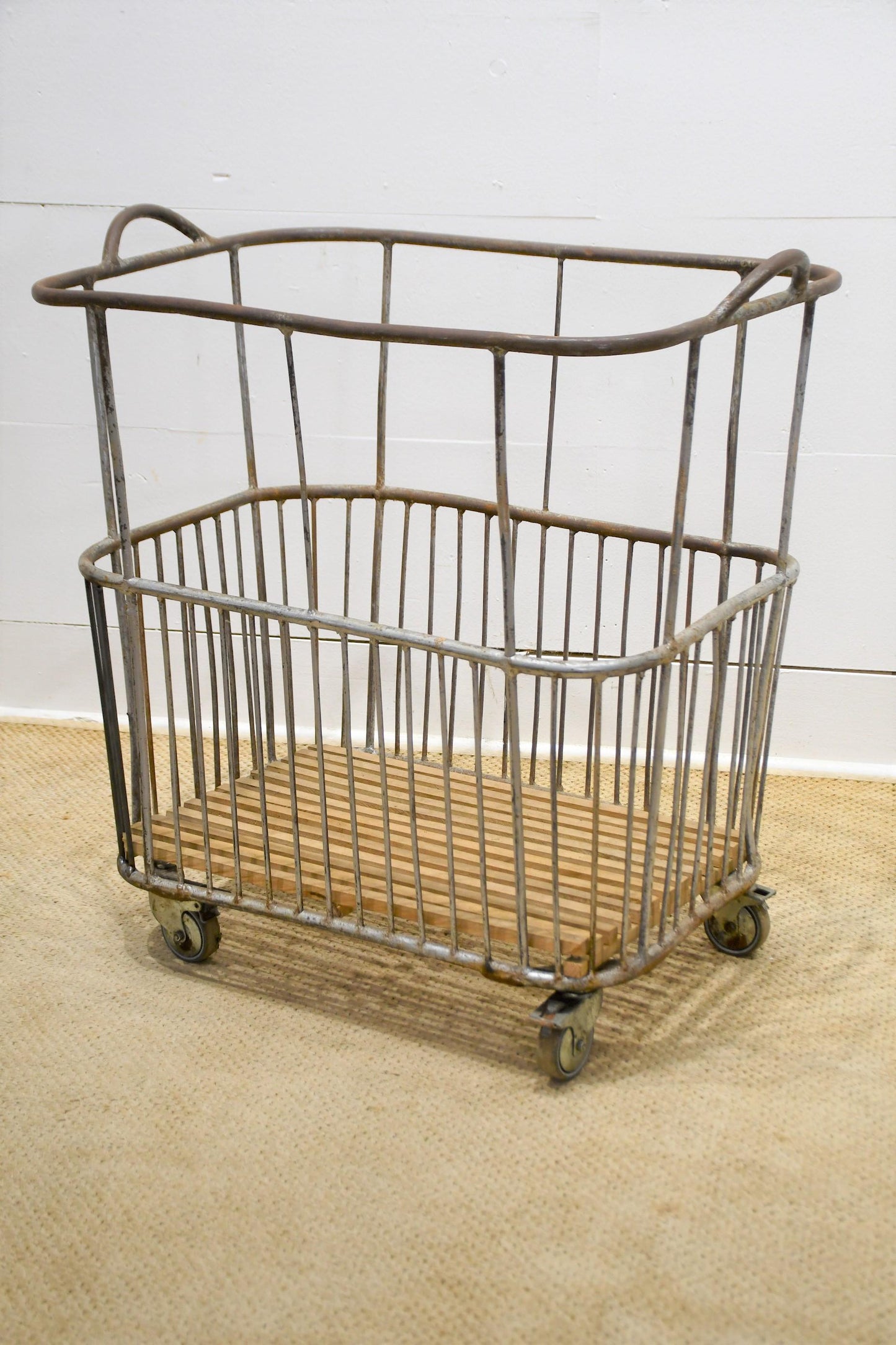 Metal French Baguette Bread Basket/Trolley on Casters