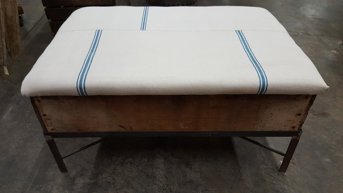 Raisin Box Ottoman with French Grain Sack Top