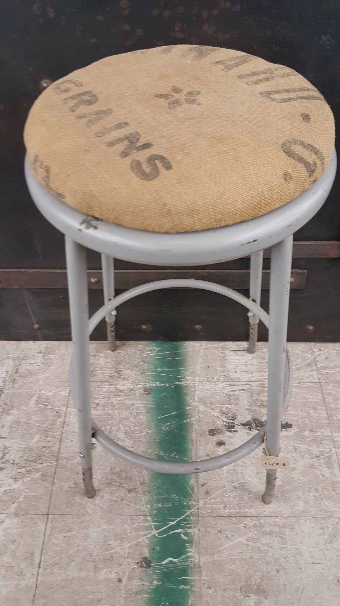 Round Metal Stool w. Vintage Cushion