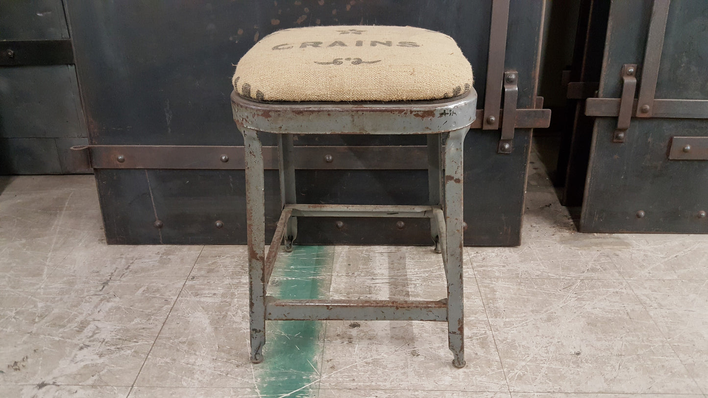 Square Metal Stool w. Vintage Cushion