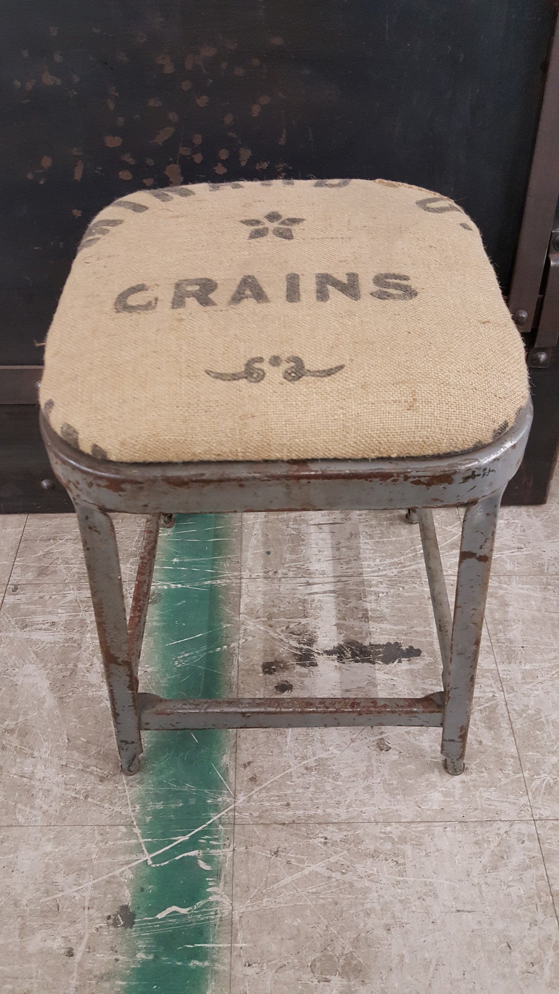 Square Metal Stool w. Vintage Cushion
