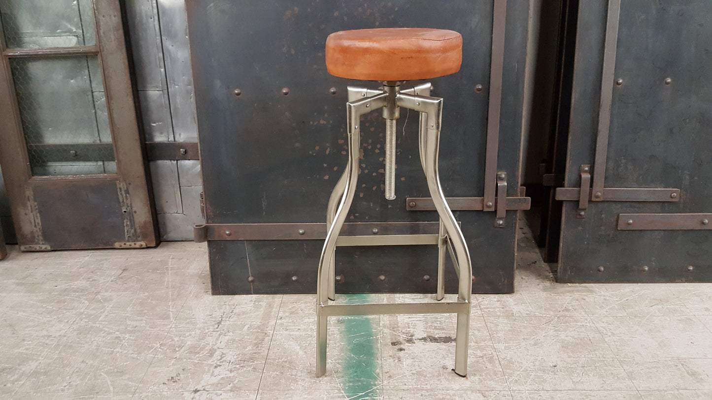 Nickel Finish Bar Stool with Swiveling Leather Seat; Large
