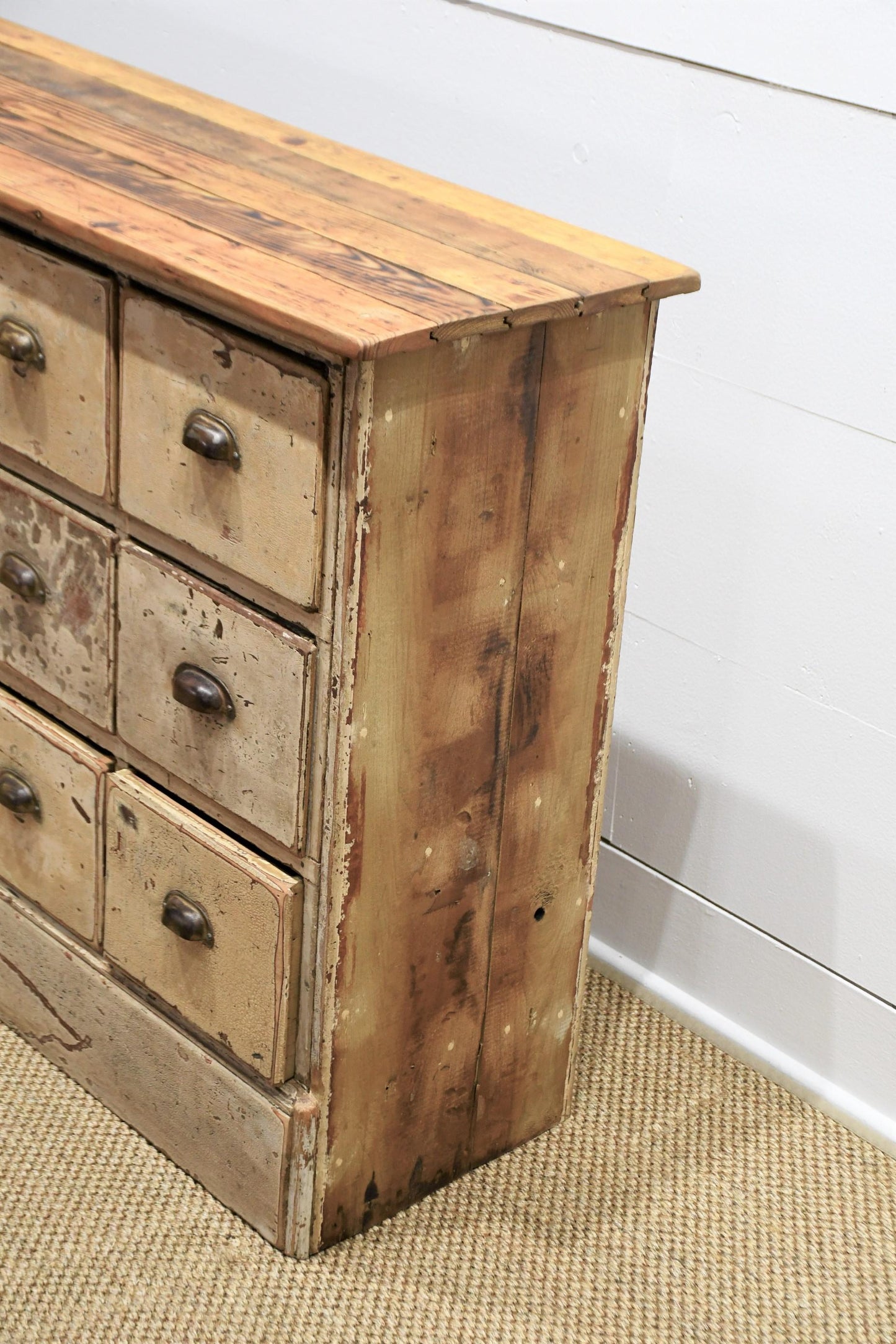 Painted Antique Country Retail Cabinet / Island with 18 Drawers