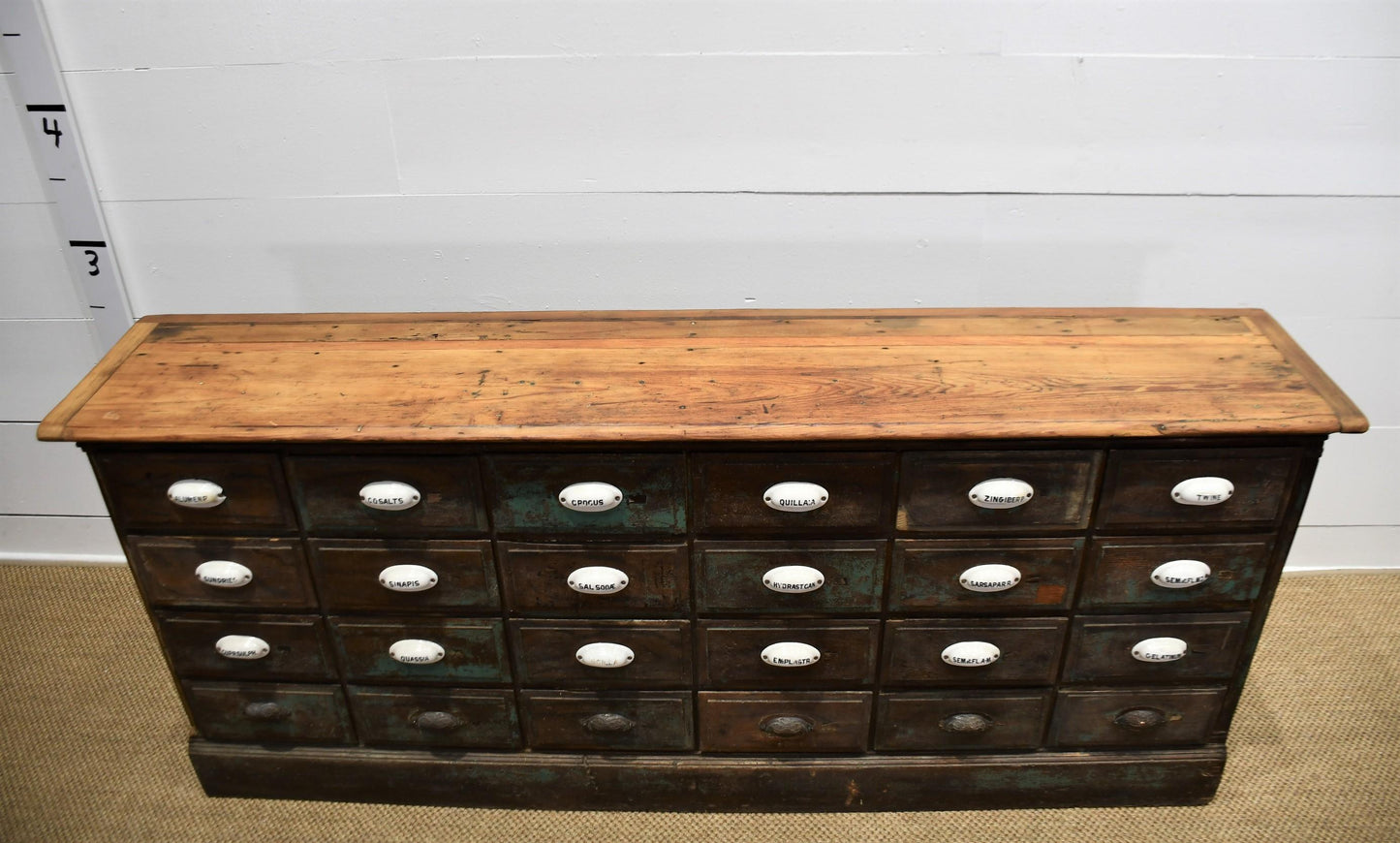 24 Drawer Painted Antique Apothecary Cabinet / Island