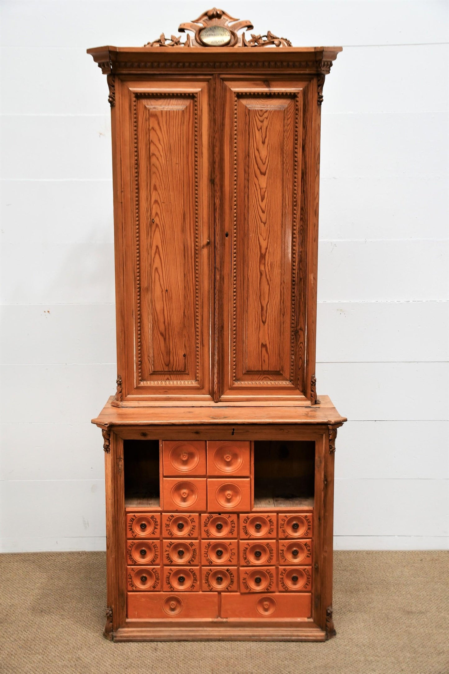 Spanish Antique Apothecary Cabinet, ca. 1800s with Original Bottles