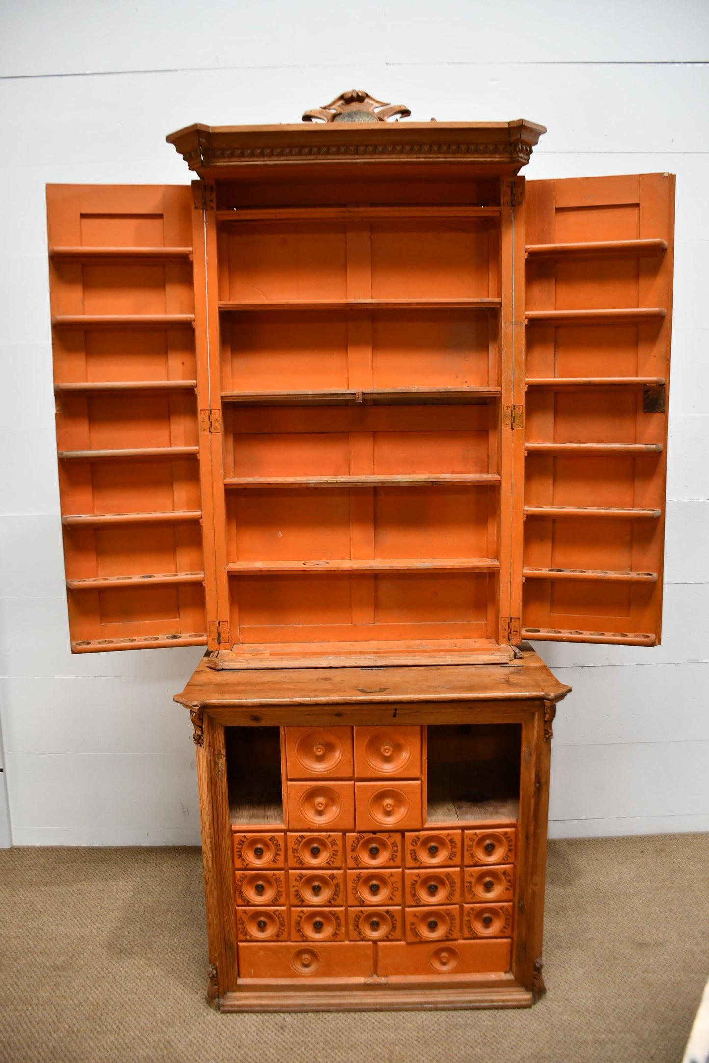 Spanish Antique Apothecary Cabinet, ca. 1800s with Original Bottles