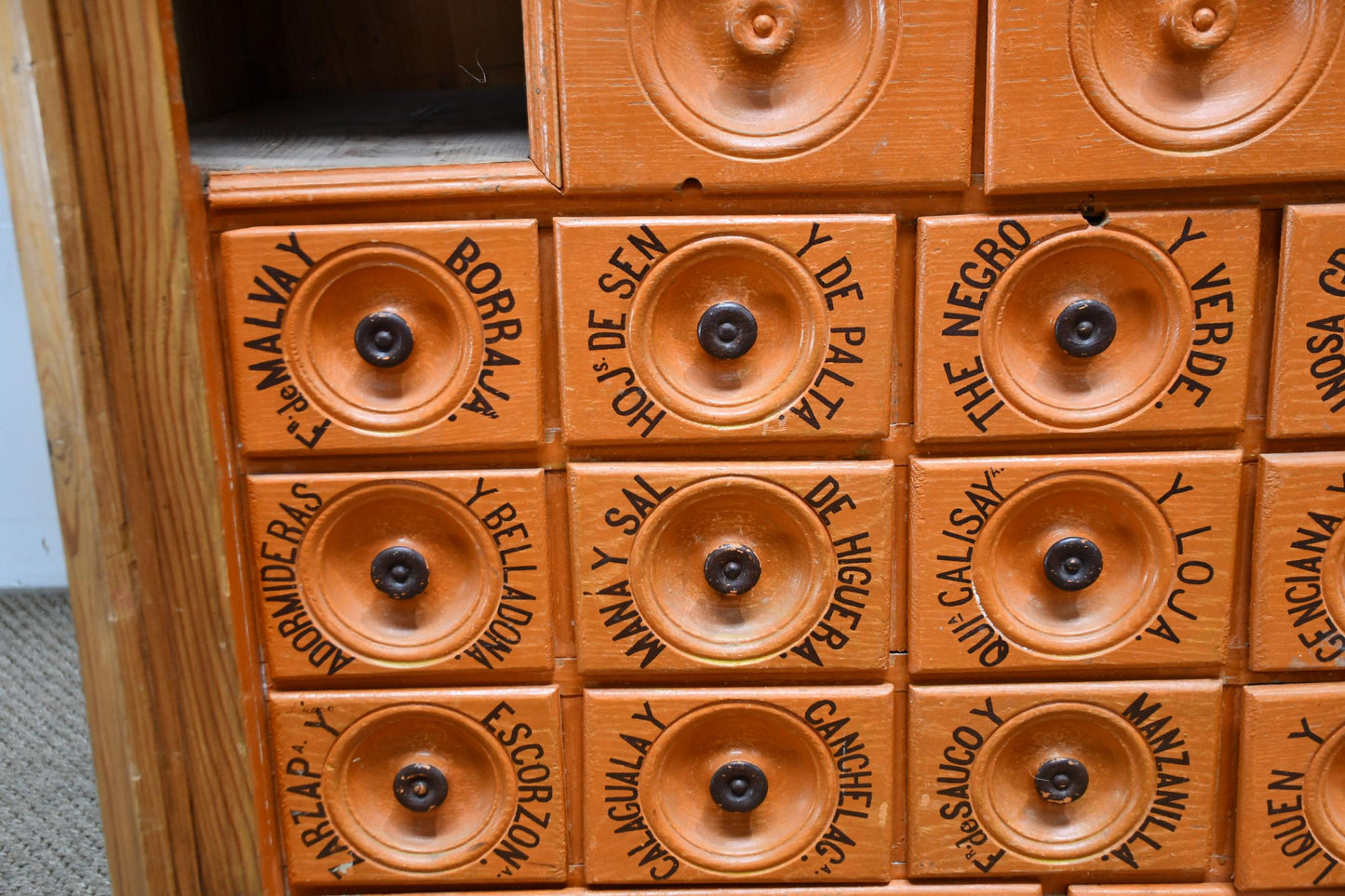 Spanish Antique Apothecary Cabinet, ca. 1800s with Original Bottles