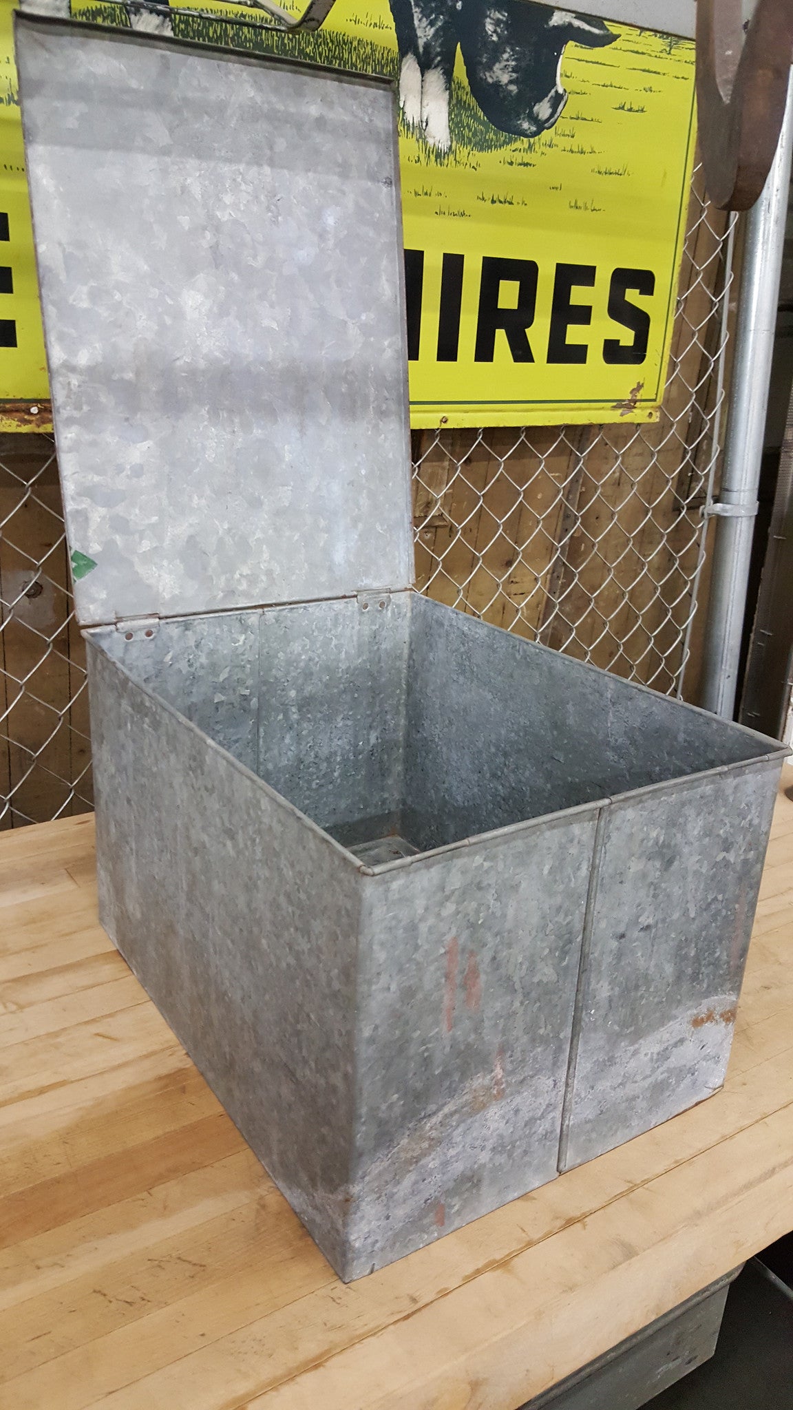Galvanized Metal Container with Hinged Lid