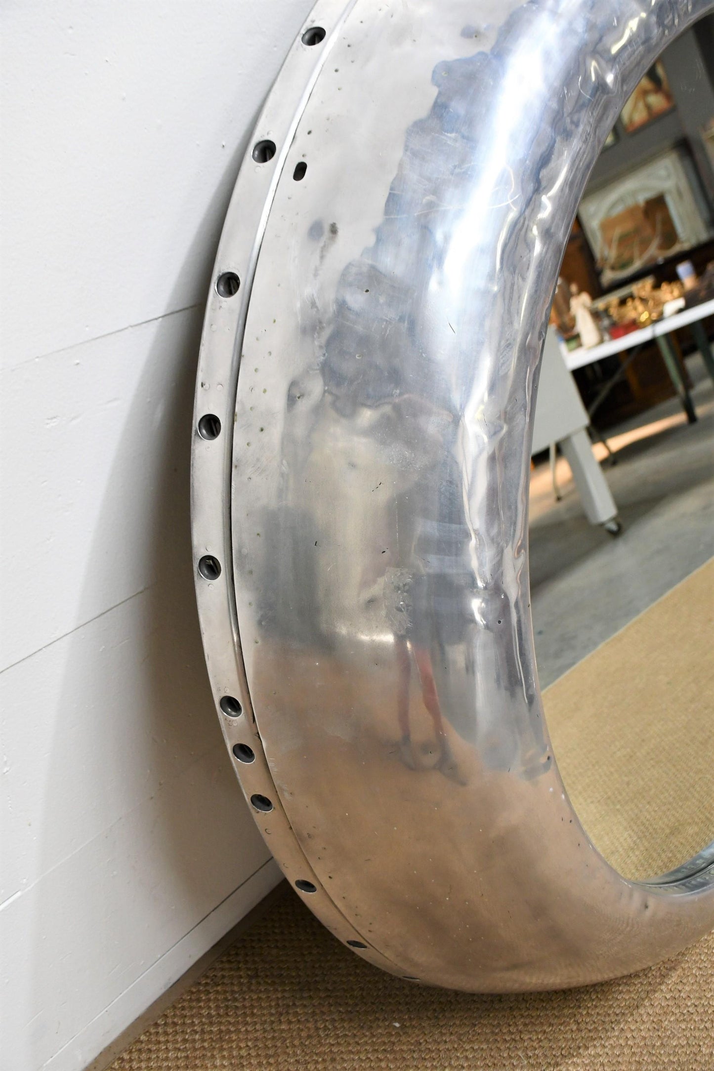 Industrial Repurposed Aviation Round Mirror