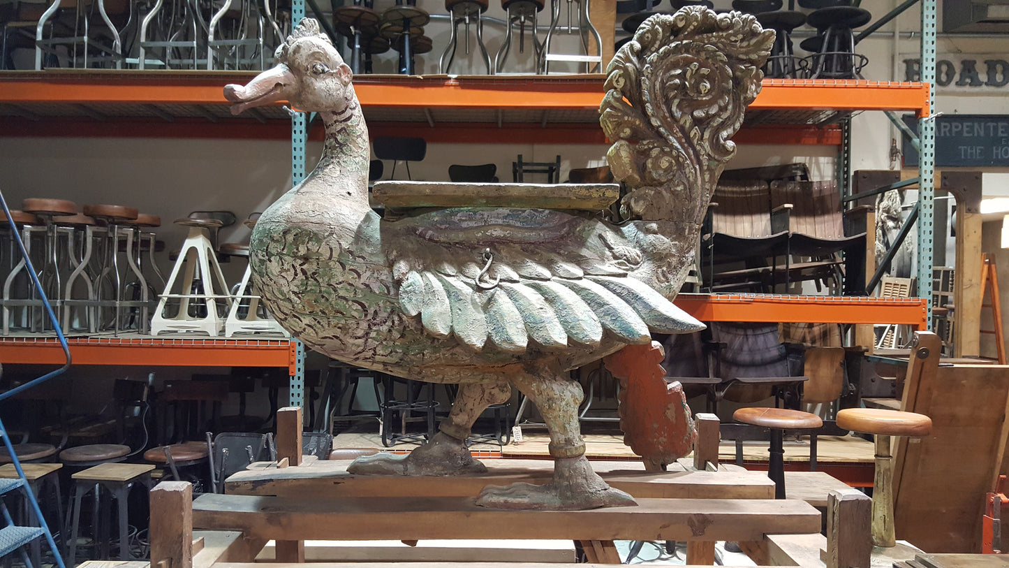 Ornate Folk Art Wood Bird on Stand