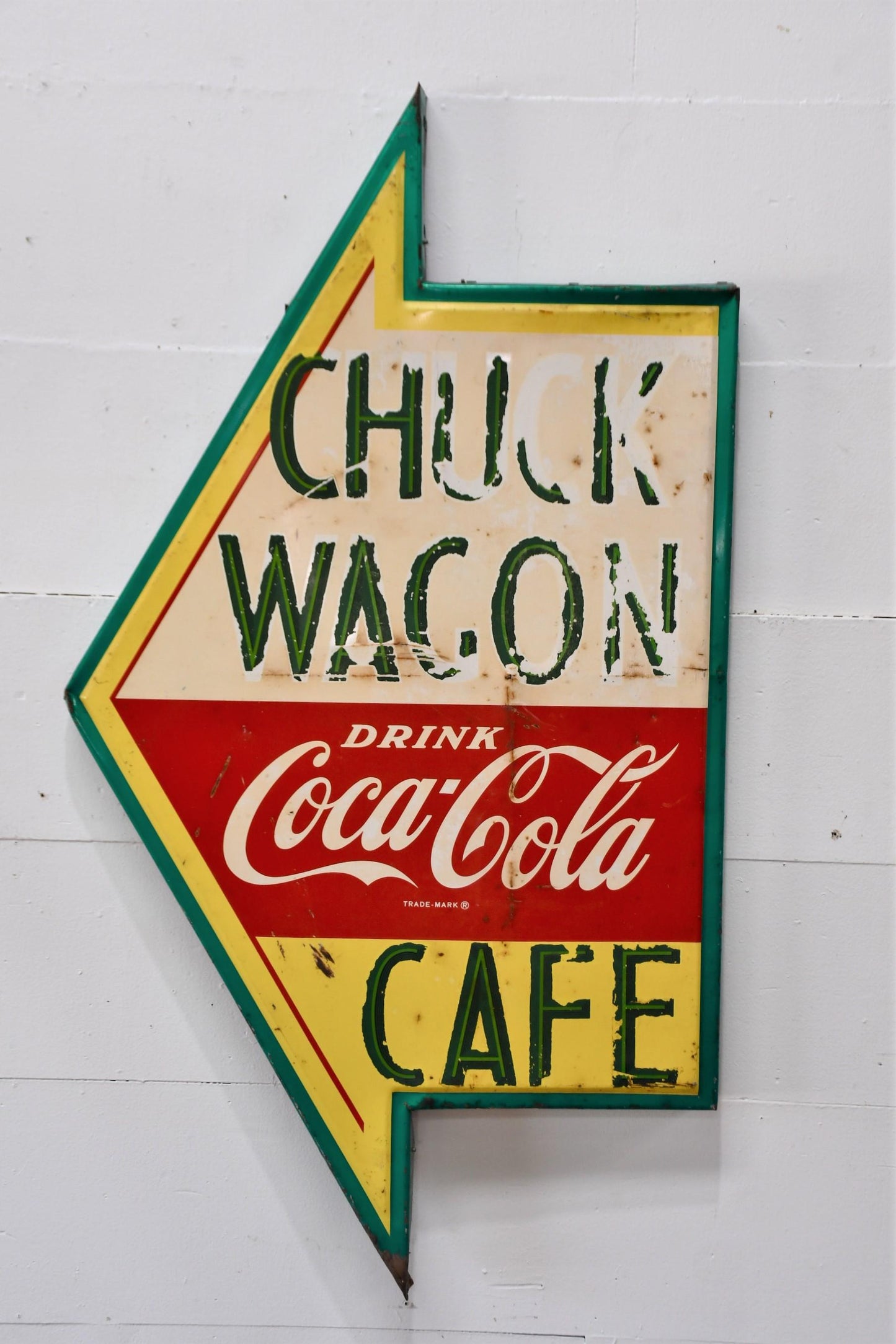 Chuck Wagon Cafe Coca Cola Metal Arrow Sign