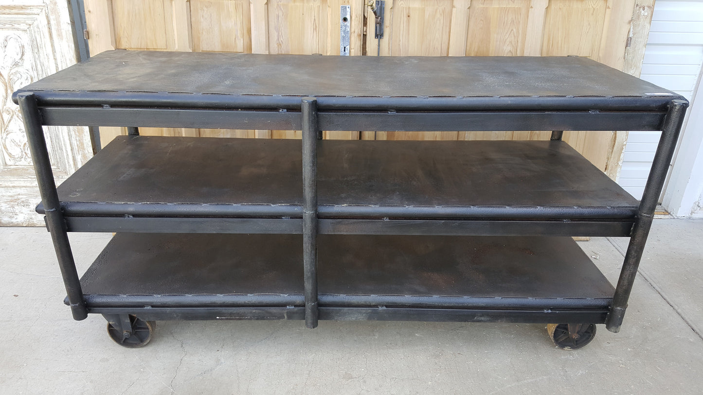 Industrial 3 Tier Rolling Iron Island Work Table