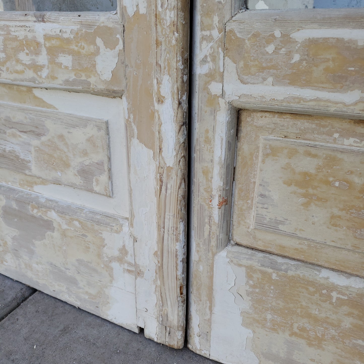 Pair of 4 Horizontal Lite Washed Wood Antique Doors