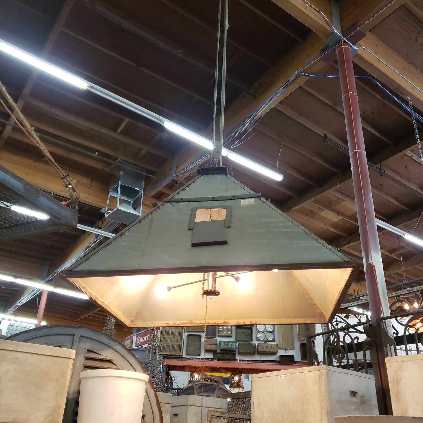 Repurposed Architectural Zinc Element Pendant Light