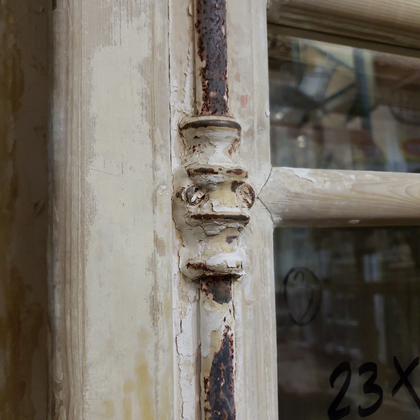Pair of 4 Horizontal Lite Washed Wood Antique Doors