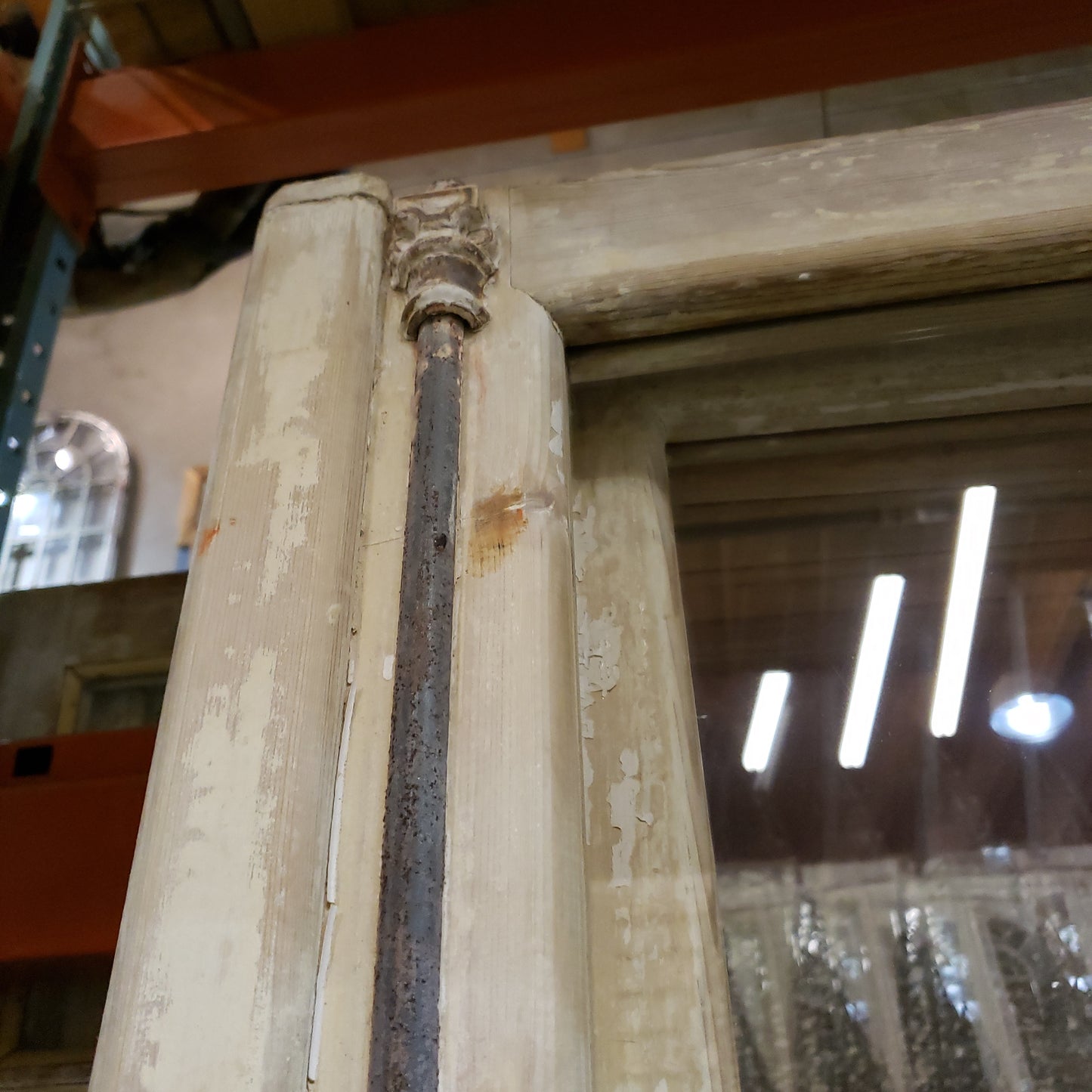 Pair of 4 Horizontal Lite Washed Wood Antique Doors