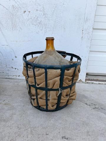 Small Demijohn in Metal Basket