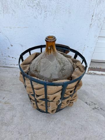 Small Demijohn in Metal Basket
