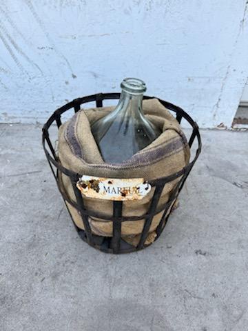 Small Demijohn in Metal Basket