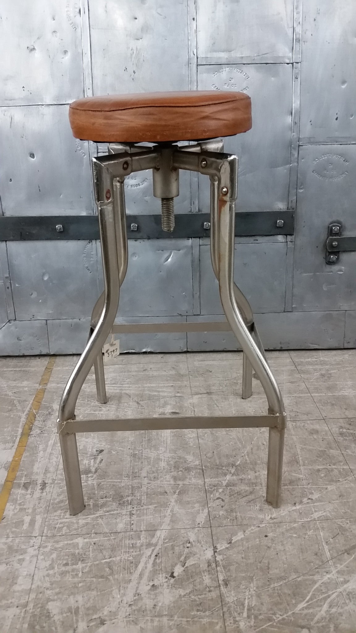 Nickel Finish Bar Stool with Swiveling Leather Seat; Large