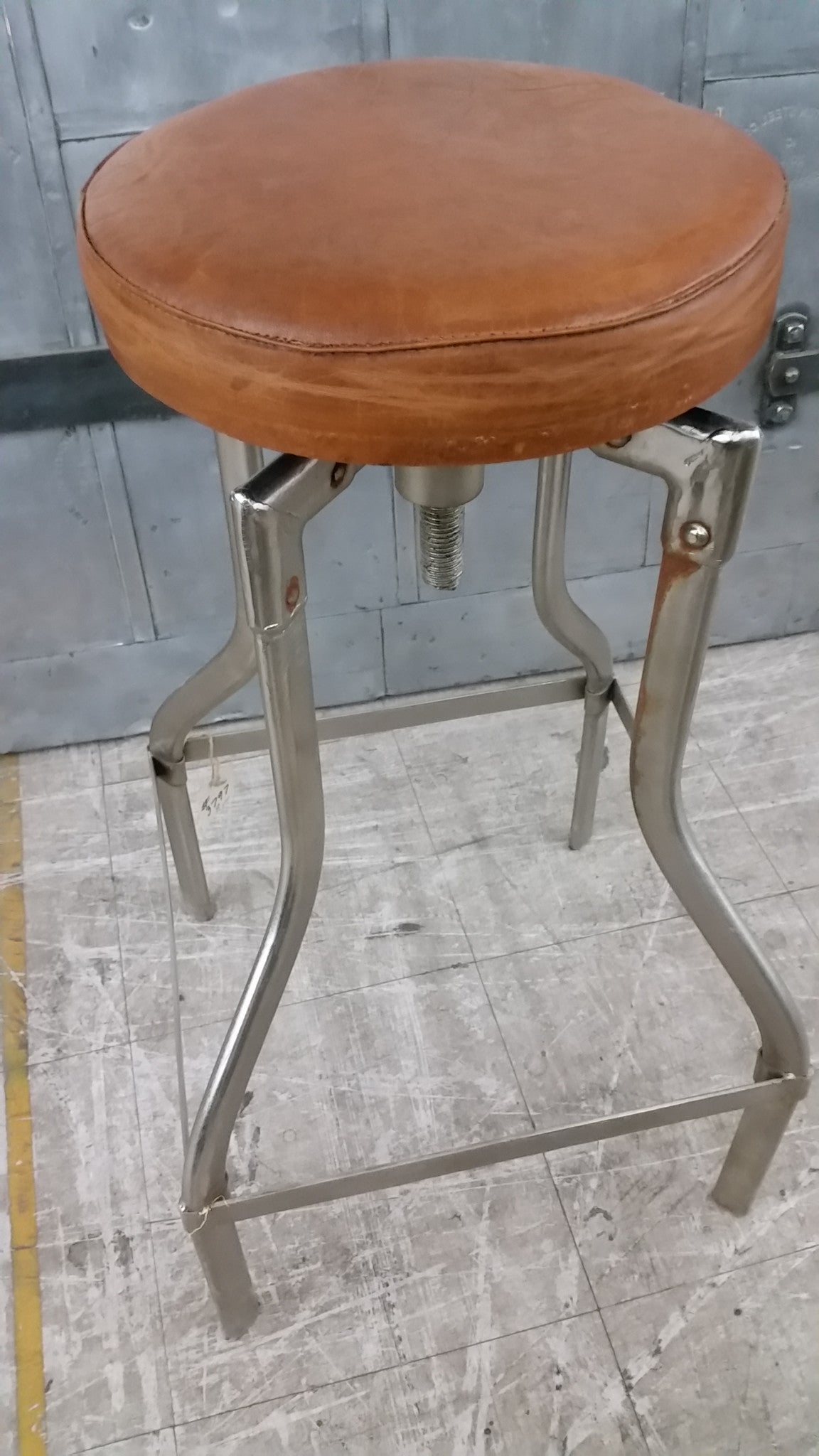 Nickel Finish Bar Stool with Swiveling Leather Seat; Large