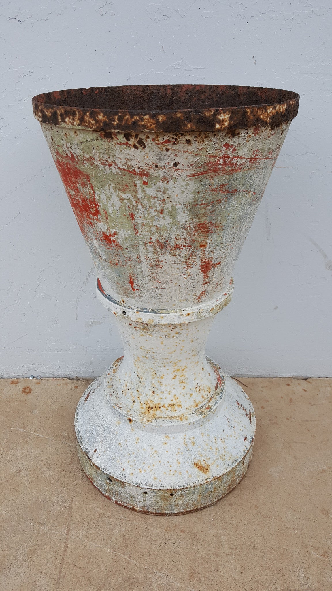 Tall White Iron Pedestal Planter