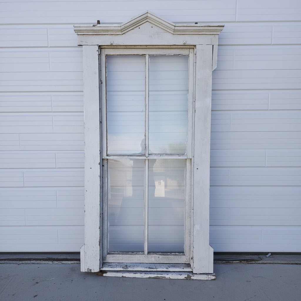 Rectangle 4 Pane White Pediment Double Hung Window