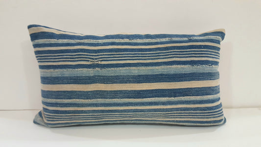 Rectangular Blue Striped Batik Pillow