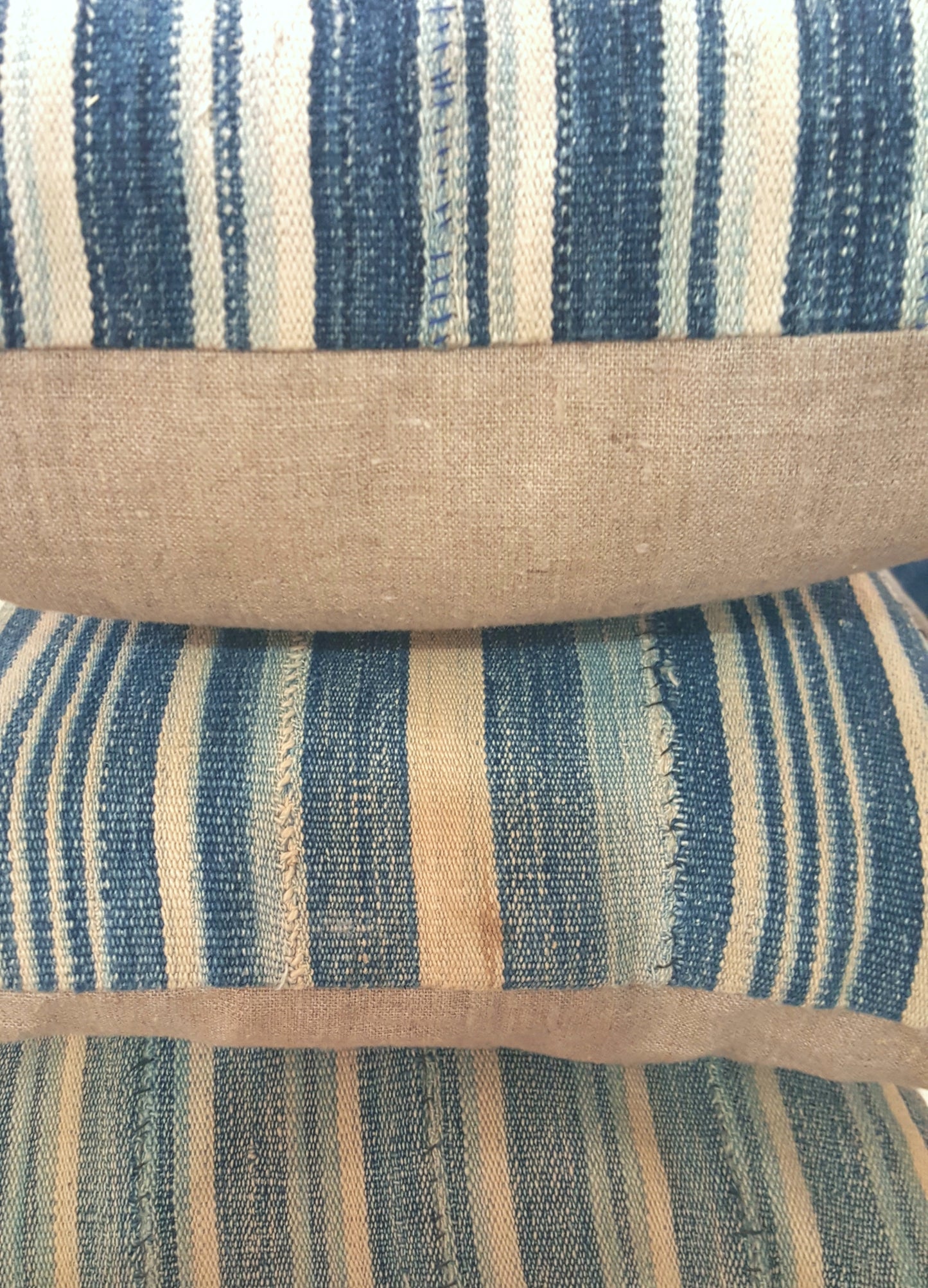 Rectangular Blue Striped Batik Pillow