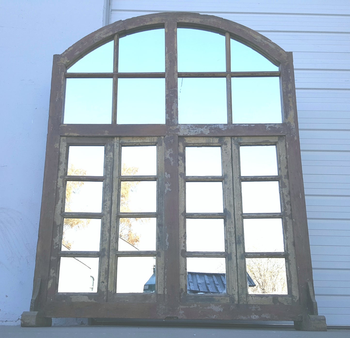24 Pane Repurposed Arched Mirror