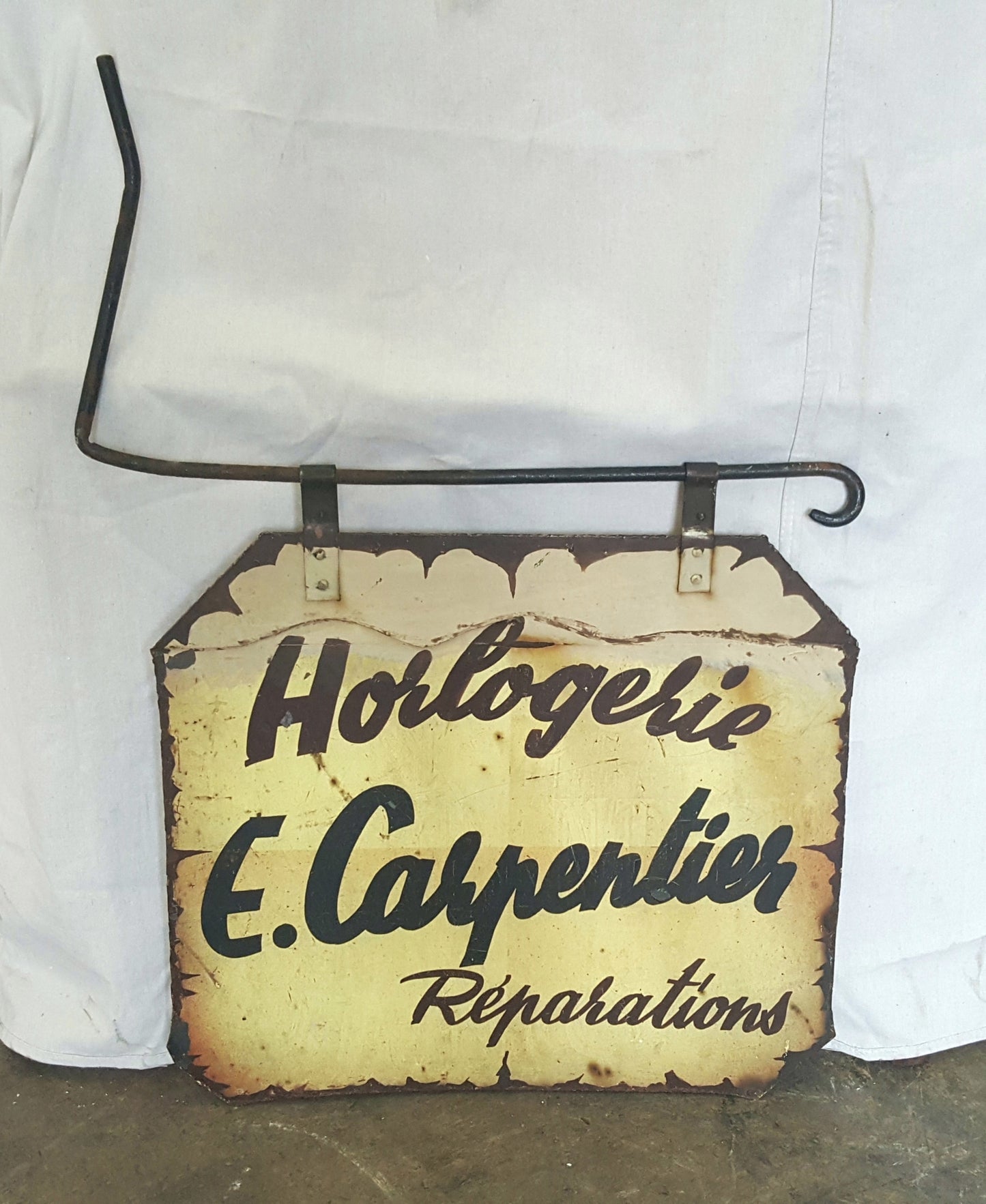 French Watch Repair Double Sided Metal Sign