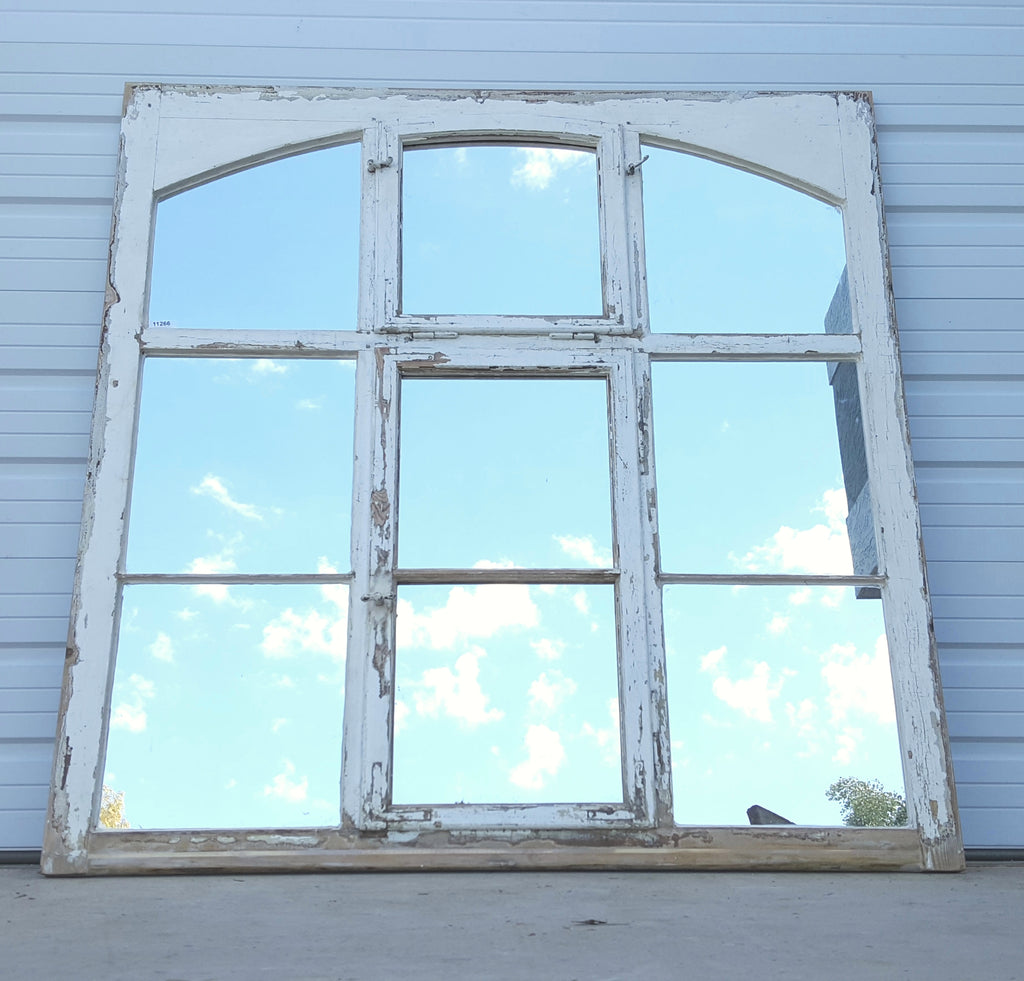 9 Pane White Wood Rectangle Mirror with Arched Panes