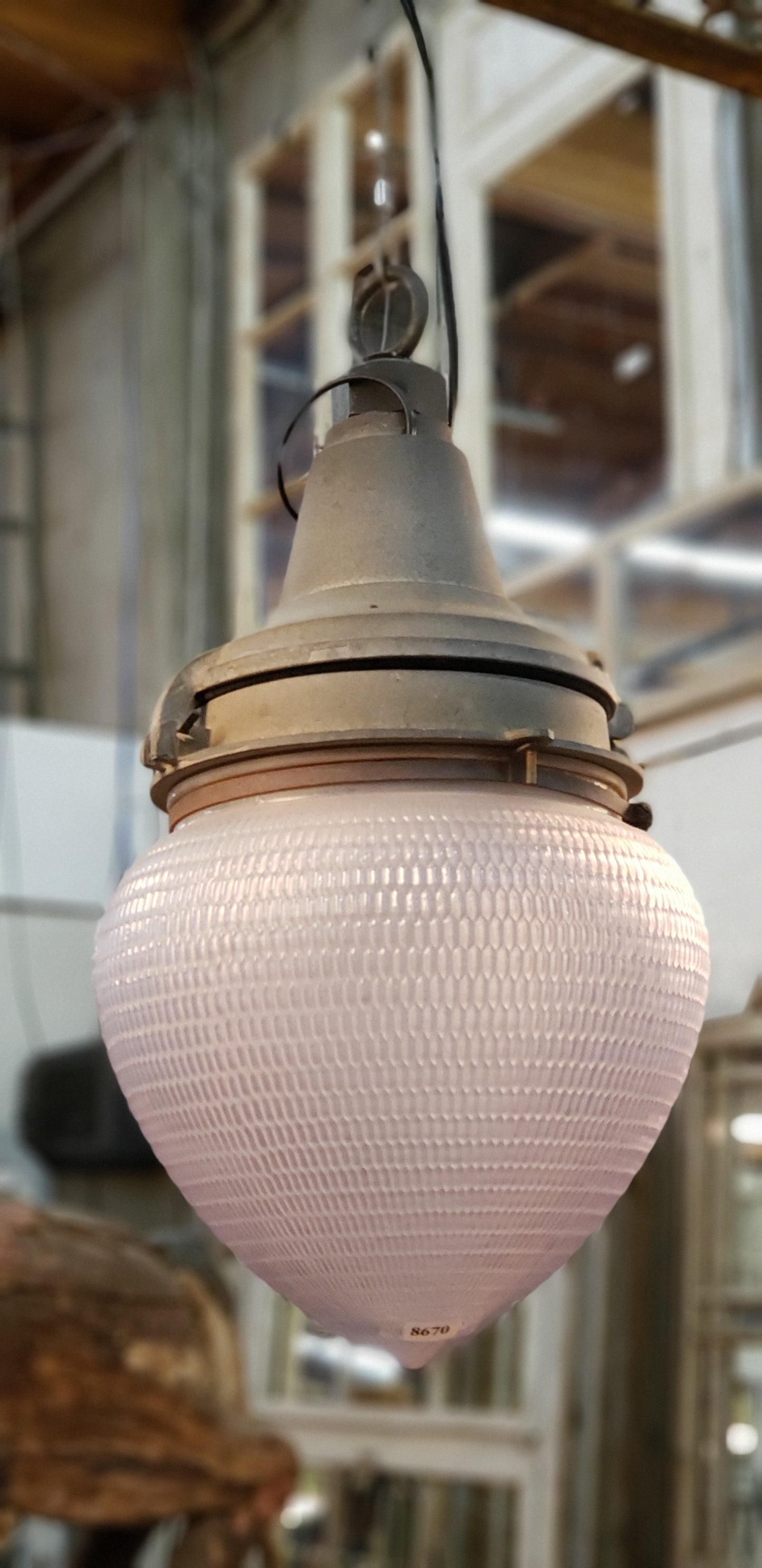 Industrial "Pemco" Frosted Globe Pendant Light