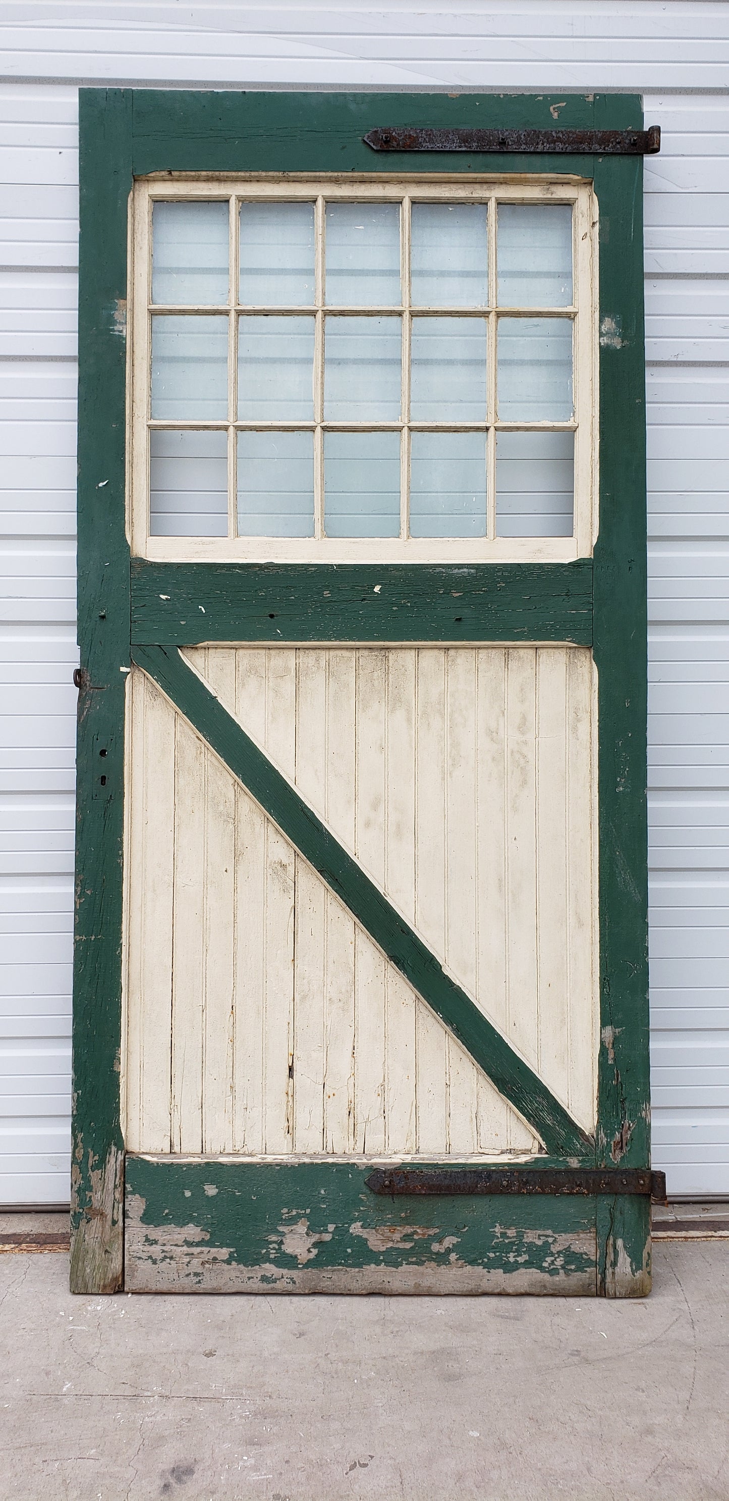 Pair of 15 Lite White & Green Antique Carriage/Barn Doors