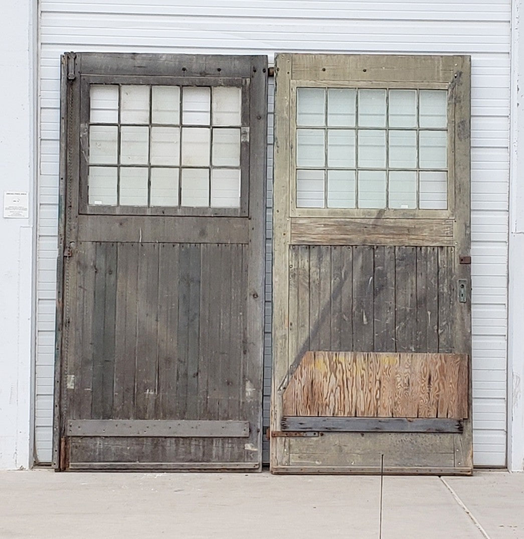 Pair of 15 Lite White & Green Antique Carriage/Barn Doors